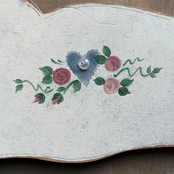 Vintage Wooden Bunny Wall Decor White Floral Cottagecore Easter Farmcore Country - Picture 6 of 7